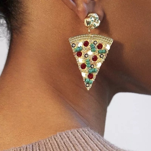 cheese Pizza Rhinestone Fashion Earrings - Picture 2 of 4